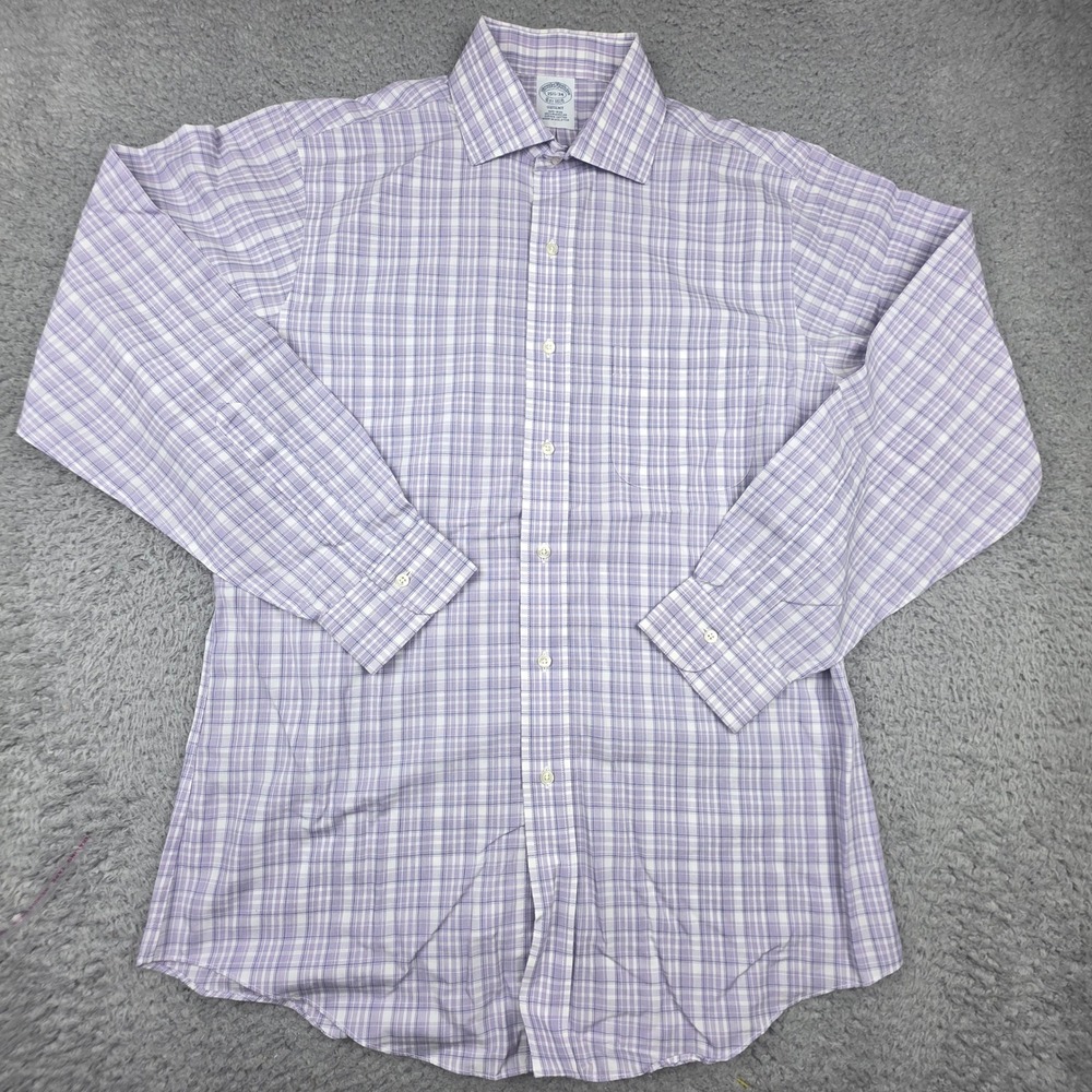 Brooks Brothers Button Down Shirt Men 15.5 34 Purple Regent Plaid Supima Cotton